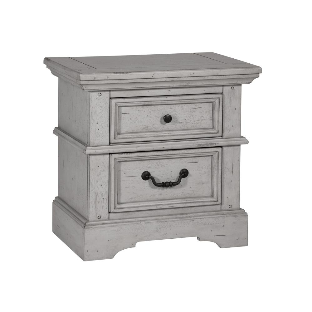 Stonebrook Small Nightstand - Antique Gray, 2 Drawers, Hammered Metal Knobs