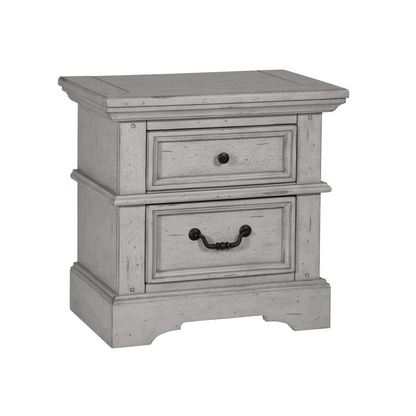 Stonebrook Small Nightstand - Antique Gray, 2 Drawers, Hammered Metal Knobs