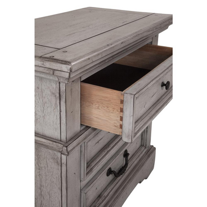 Stonebrook Small Nightstand - Antique Gray, 2 Drawers, Hammered Metal Knobs