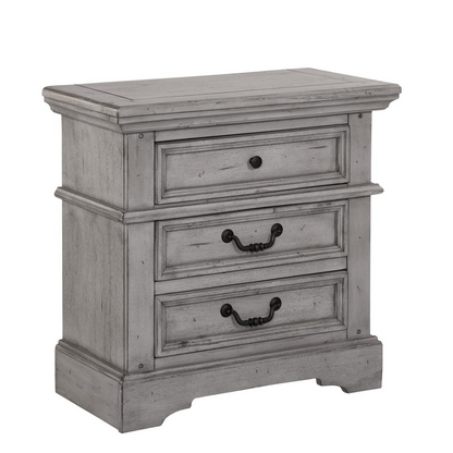 Stonebrook Nightstand - Antique Gray Finish - Abundant Storage - Hammered Metal Knobs