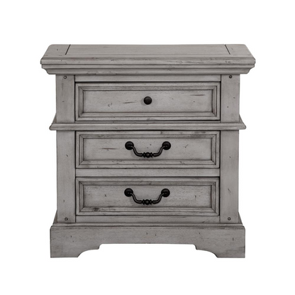 Stonebrook Nightstand - Antique Gray Finish - Abundant Storage - Hammered Metal Knobs