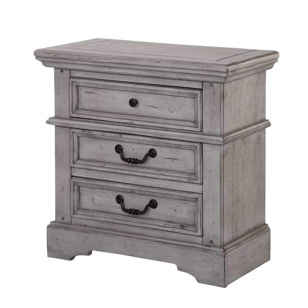 Stonebrook Nightstand - Antique Gray Finish - Abundant Storage - Hammered Metal Knobs