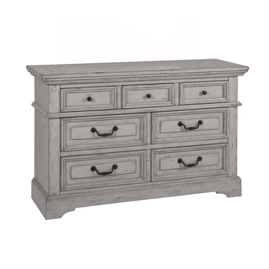 Stonebrook Double Dresser - Antique Gray, 7 Drawers, Hammered Knobs