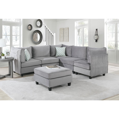 Flexible & Chic Zelmira 6-Piece Gray Velvet Modular Sectional Sofa - Ideal for Contemporary Home Decor and Comfortable Living