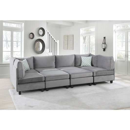 Luxurious Zelmira 8-Piece Modular Sectional Sofa in Gray Velvet - Versatile & Contemporary Seating for Spacious Living Rooms