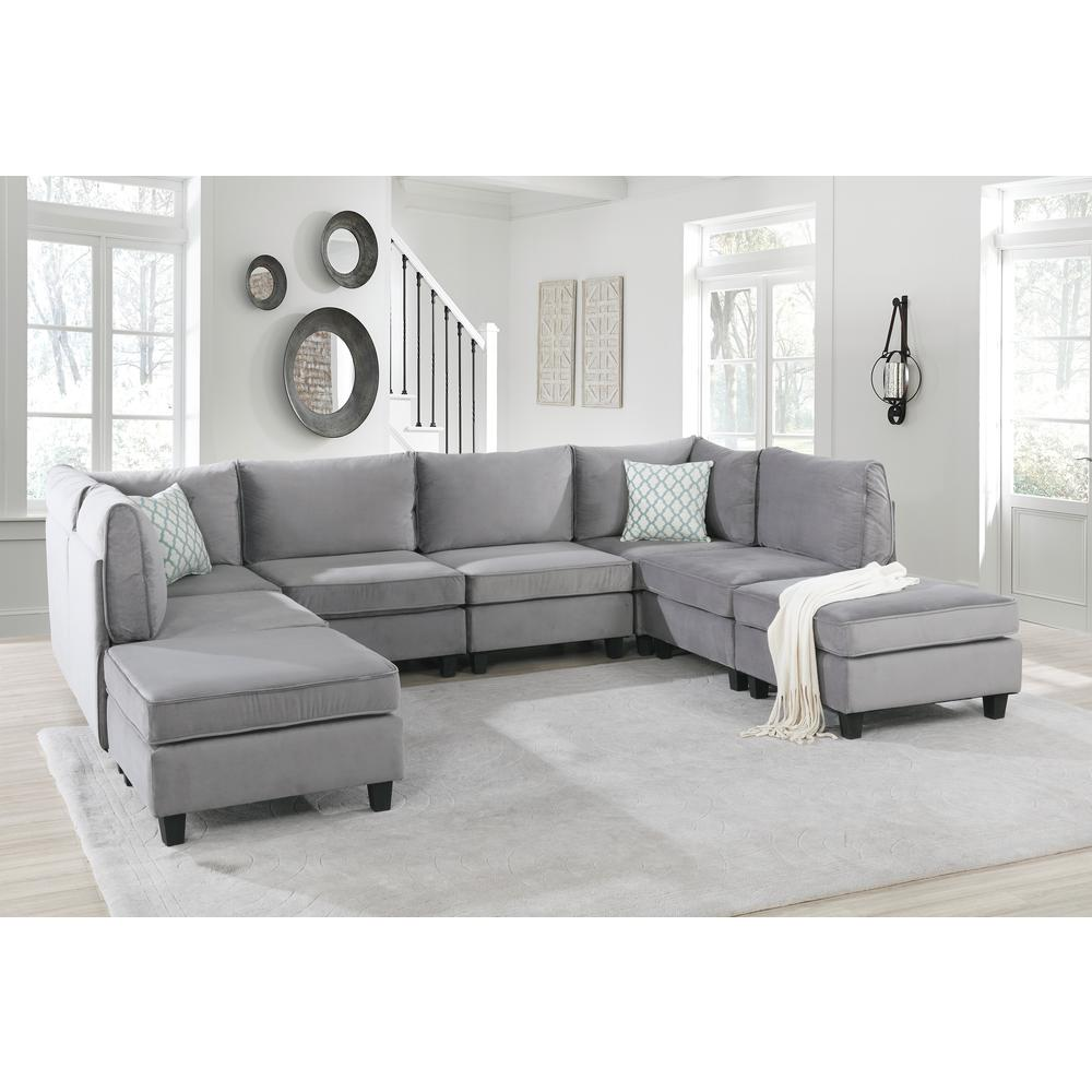 Luxurious Zelmira 8-Piece Modular Sectional Sofa in Gray Velvet - Versatile & Contemporary Seating for Spacious Living Rooms