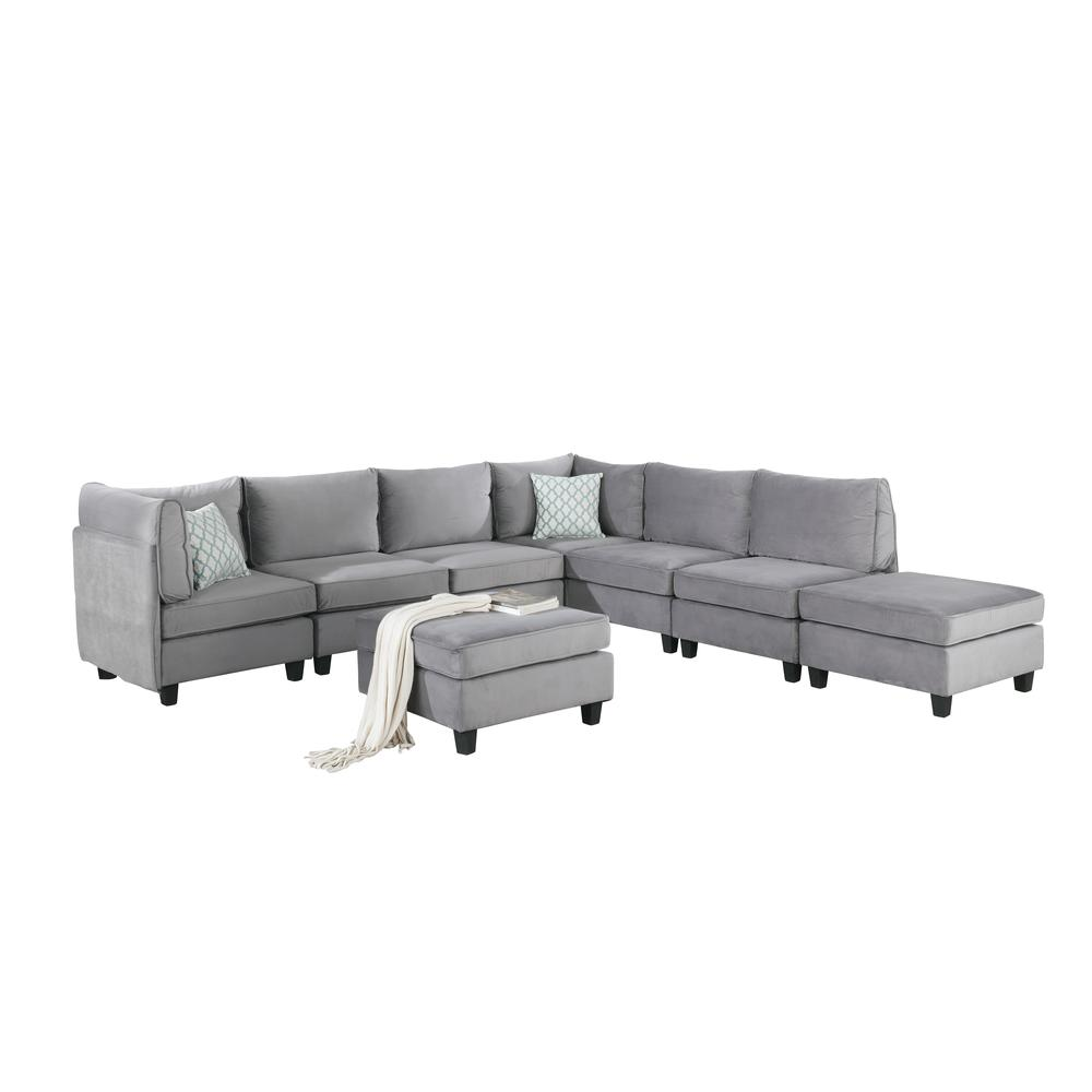 Luxurious Zelmira 8-Piece Modular Sectional Sofa in Gray Velvet - Versatile & Contemporary Seating for Spacious Living Rooms