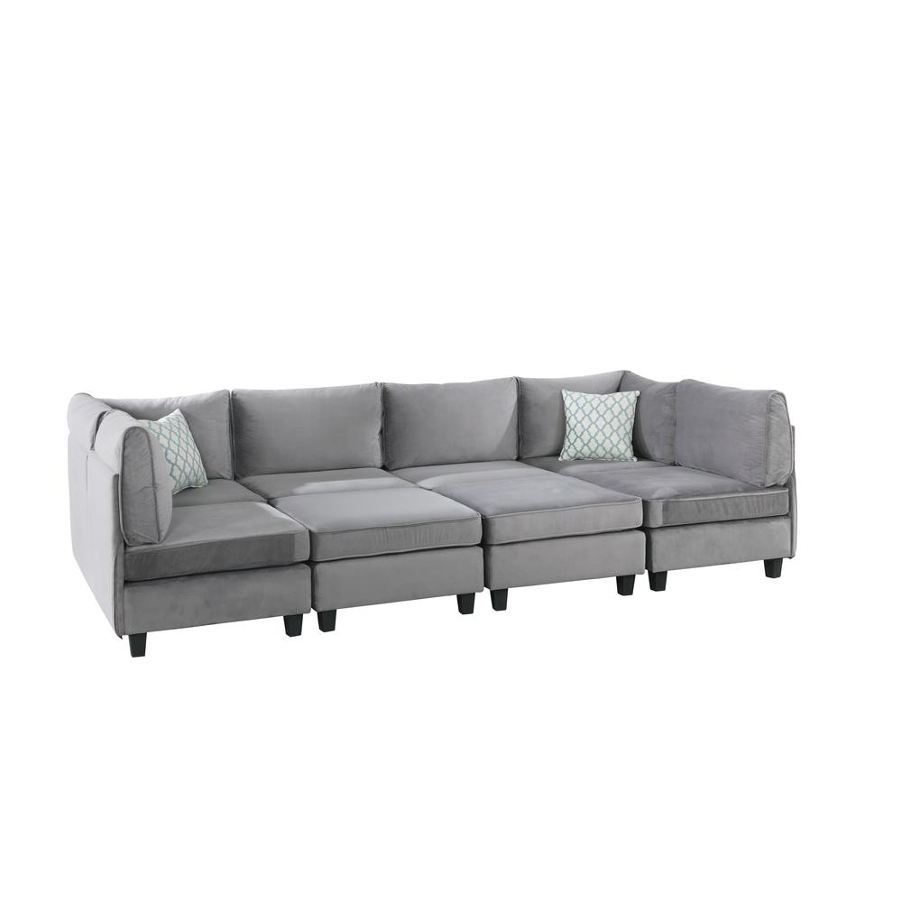 Luxurious Zelmira 8-Piece Modular Sectional Sofa in Gray Velvet - Versatile & Contemporary Seating for Spacious Living Rooms