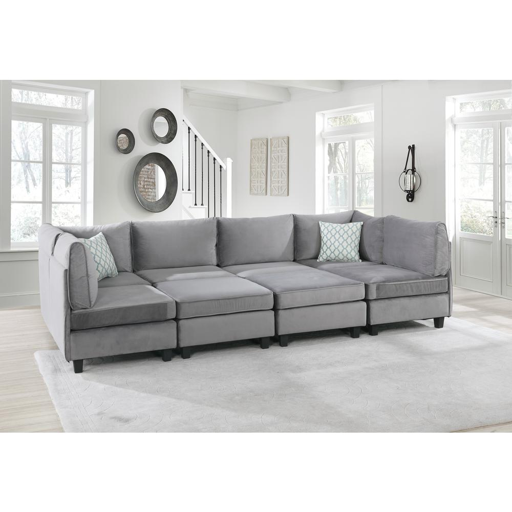 Simona Gray Velvet 8Pc Modular Sectional Sofa