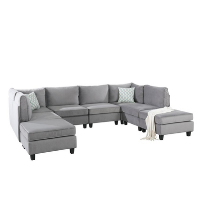 Simona Gray Velvet 8Pc Modular Sectional Sofa