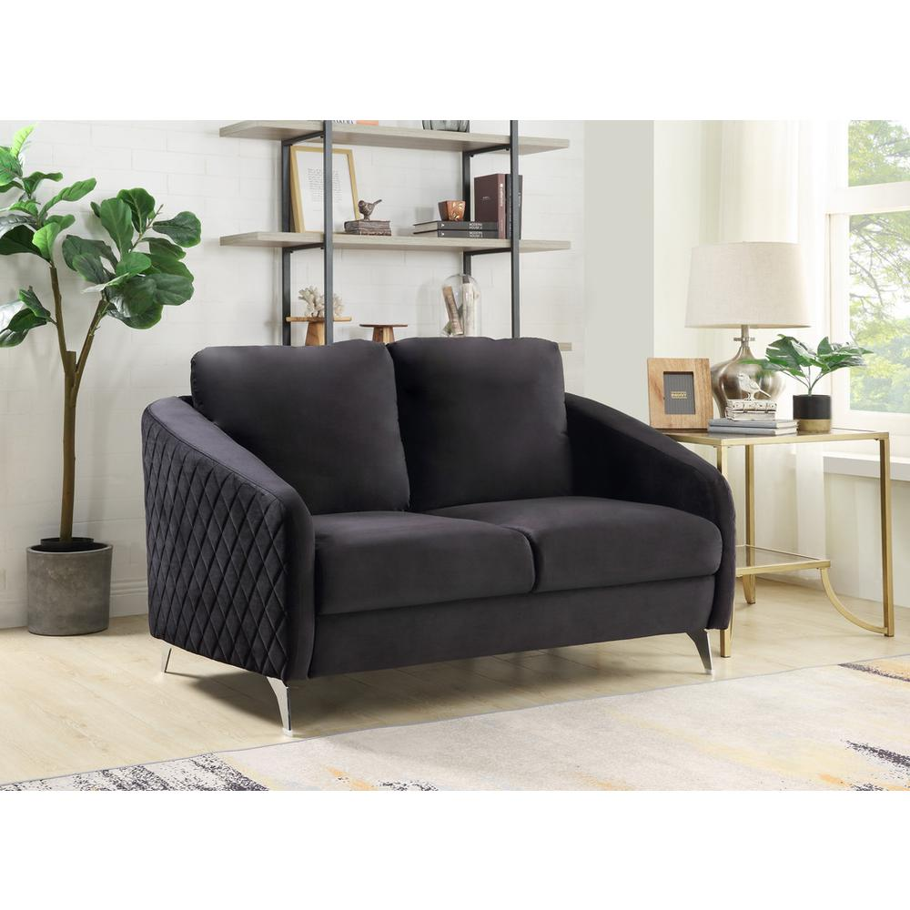 Sofia Black Velvet Modern Chic Loveseat Couch - Elegant and Comfortable