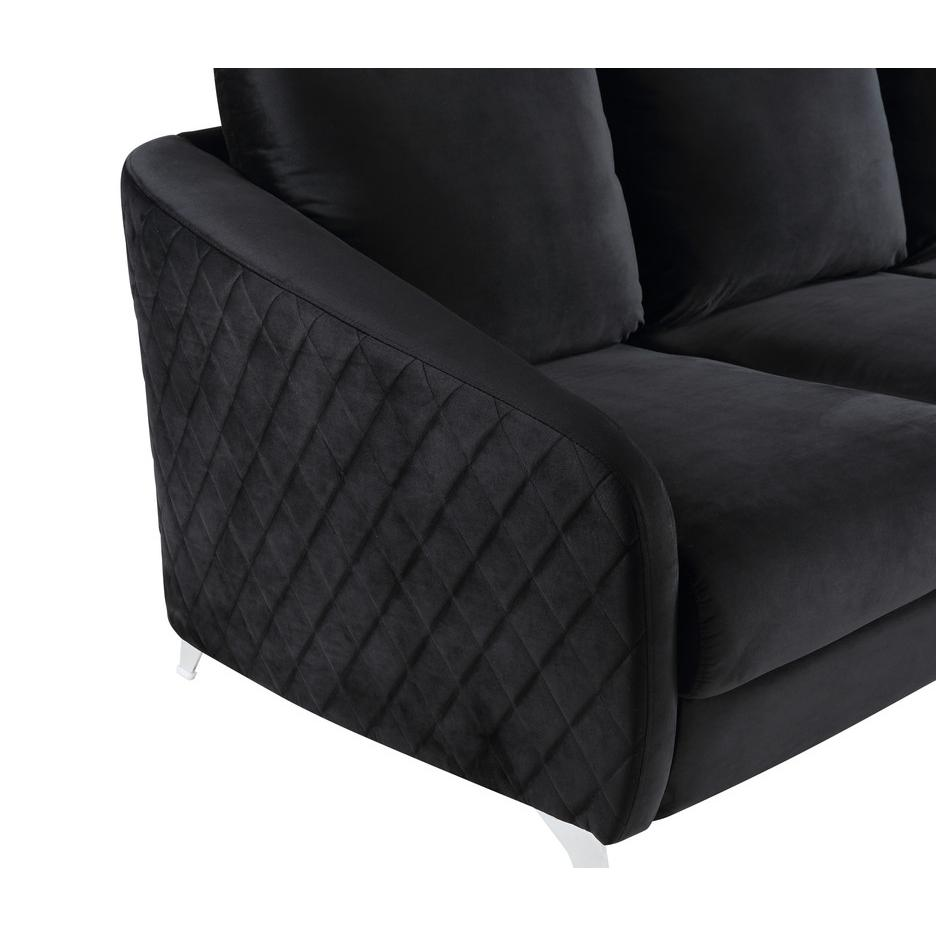 Sofia Black Velvet Modern Chic Loveseat Couch - Elegant and Comfortable