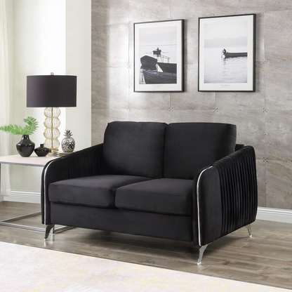 Hathaway Black Velvet Modern Chic Loveseat Couch - Elegant and Stylish