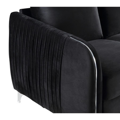 Hathaway Black Velvet Modern Chic Loveseat Couch - Elegant and Stylish