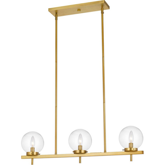 Odessa 3-Light Hanging Pendant, 33"Lx8.5"Wx42.5"H, Glass Globe, Hardwire - Contemporary Linear Design