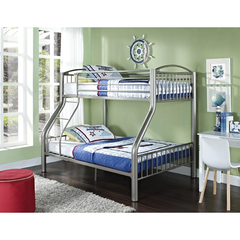 Twin over Full Pewter Bed - Sturdy Metal Bunk Bed