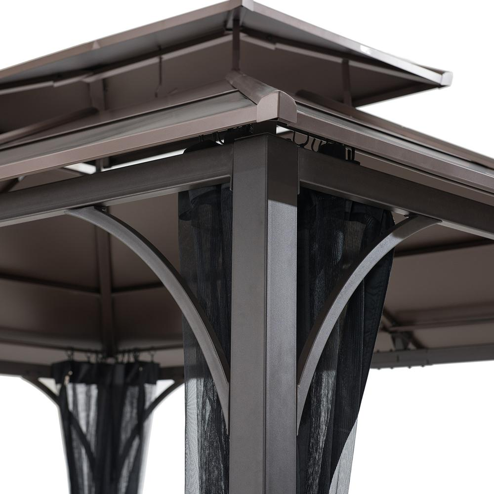 Outdoor Patio Steel Frame 2-Tier Hardtop Roof Gazebo with Ceiling Hook