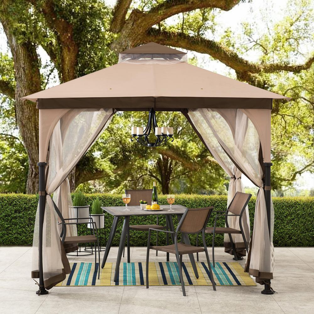 Patio 9.5 ft. x 9.5 ft. Tan and Brown 2-tone Steel Gazebo - Create Your Outdoor Oasis