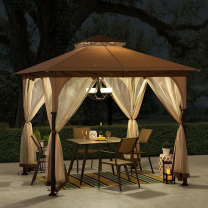 Patio 9.5 ft. x 9.5 ft. Tan and Brown 2-tone Steel Gazebo - Create Your Outdoor Oasis