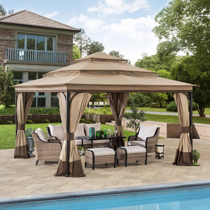 Sunjoy Patio Steel Frame 13 x 13ft 3 Tier Soft Top Gazebo with Canopy