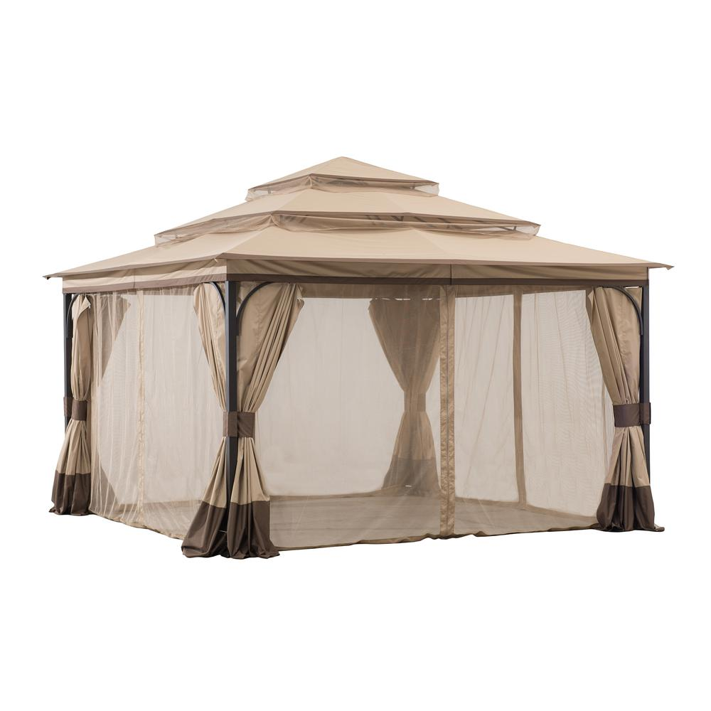 Sunjoy Patio Steel Frame 13 x 13ft 3 Tier Soft Top Gazebo with Canopy