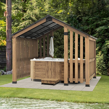 Sienna Outdoor Cedar Wood Framed Hot Tub Gazebo with Steel Hardtop, Matte Black