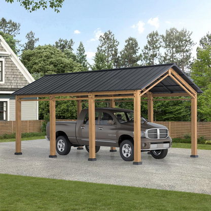 Cedar Wood Frame Carport Outdoor Patio Hardtop Gazebo - Premium Quality, Durable, and Stylish