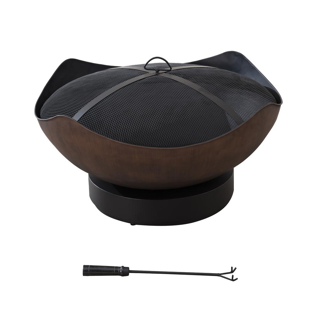 Sunjoy 34" Patio Round Bowl Shaped Copper Wood Burning Steel Fire Pit