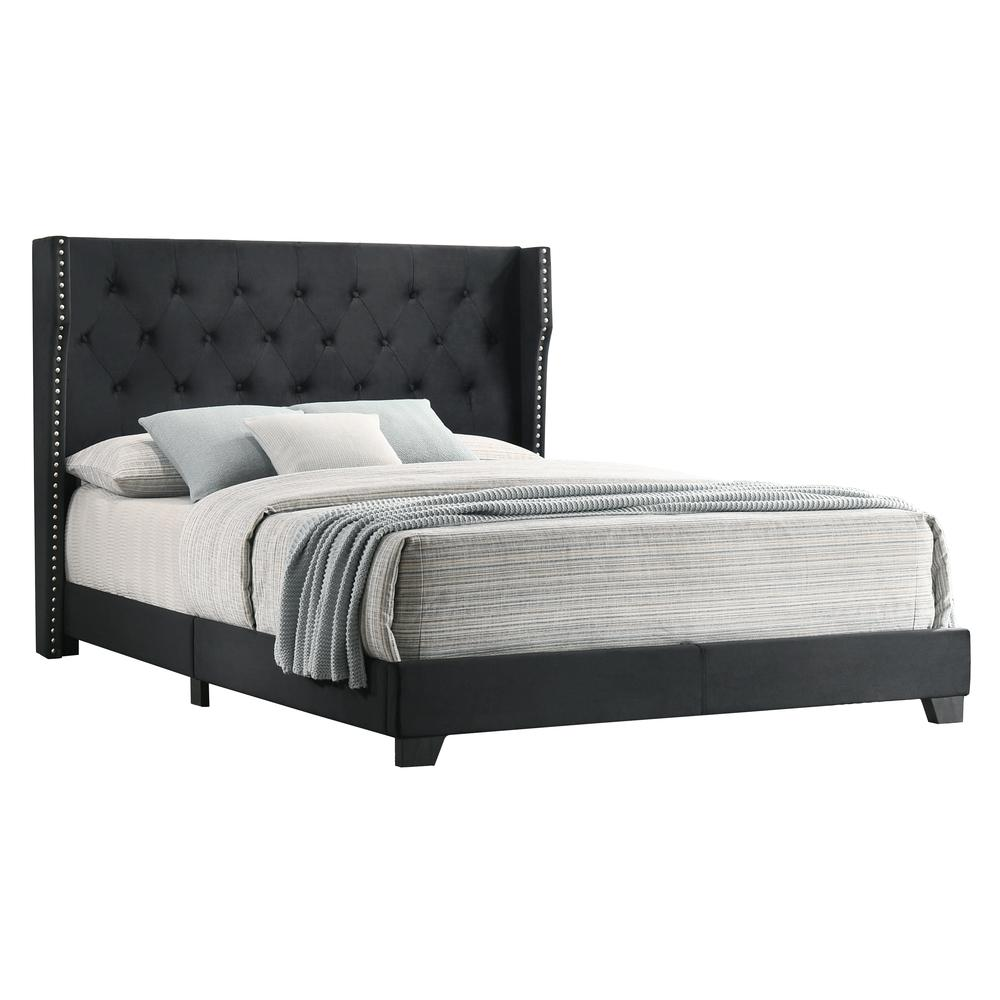 Black Velvet King Bed: Elegantly Tufted with Side Studs