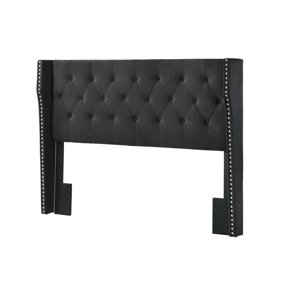 Black Velvet King Bed: Elegantly Tufted with Side Studs