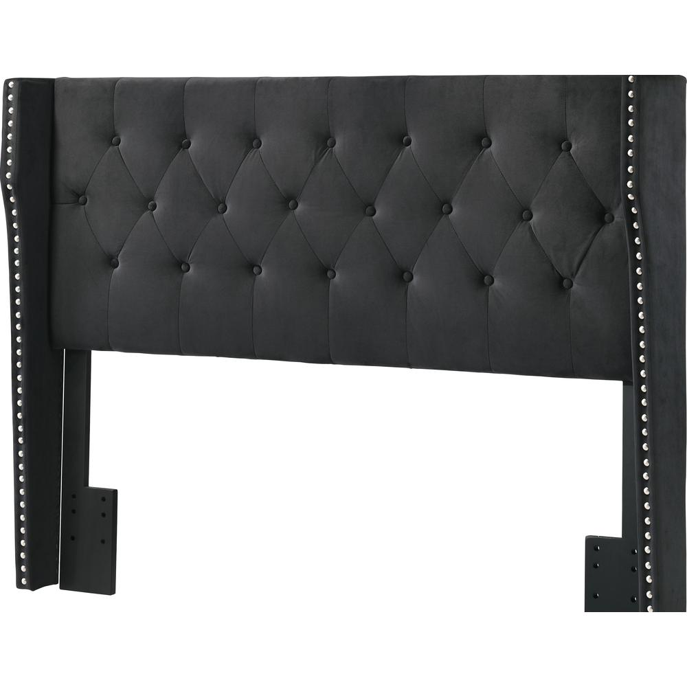 Black Velvet King Bed: Elegantly Tufted with Side Studs