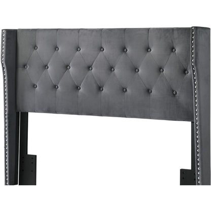 Dark Grey Velvet Eastern King Bed: Tufted & Studded