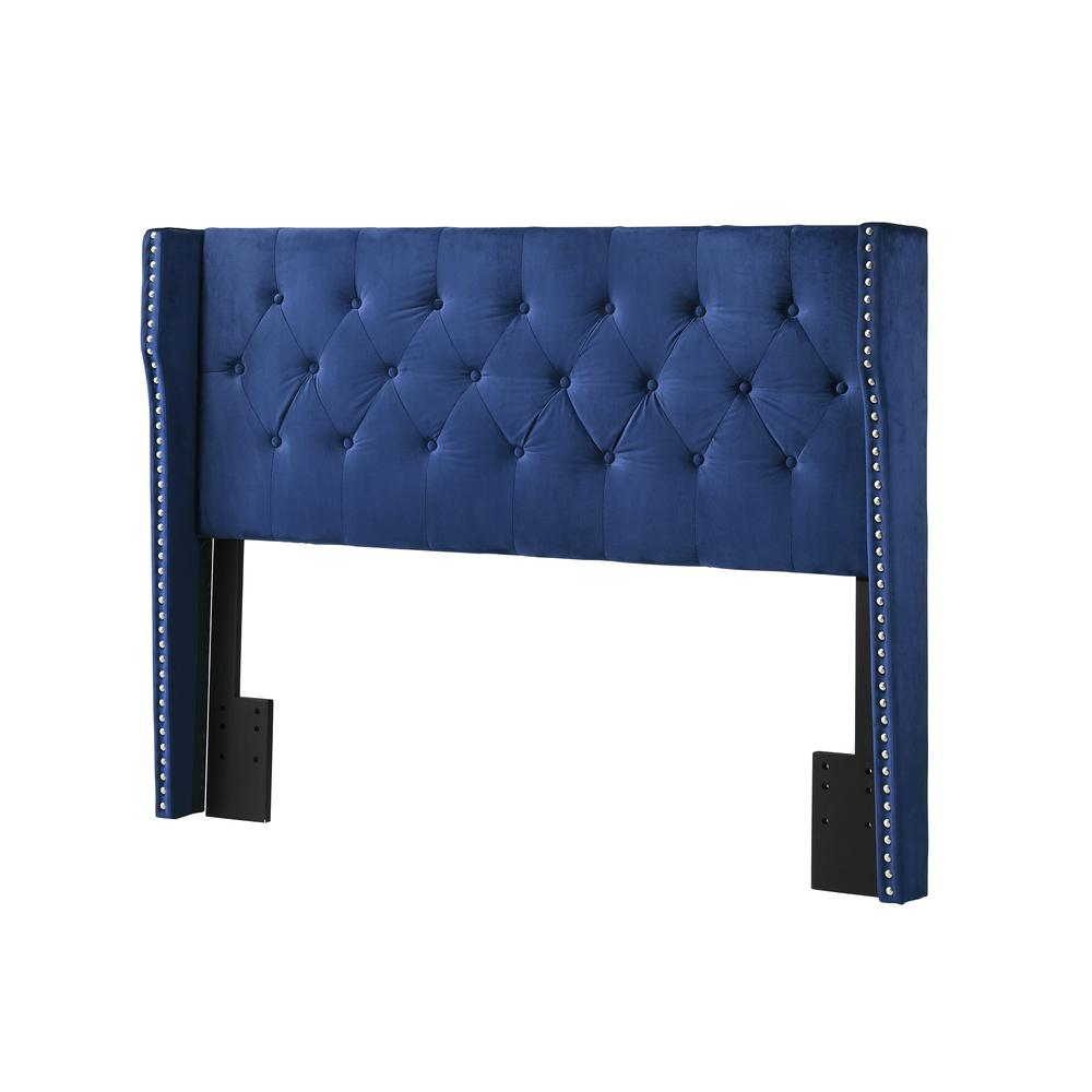 Navy Blue Velvet Queen Bed: Tufted & Studded Chic Design