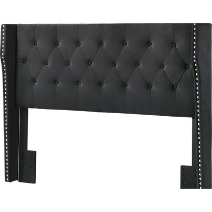 Full Black Velvet Panel Bed: Tufted with Side Studs