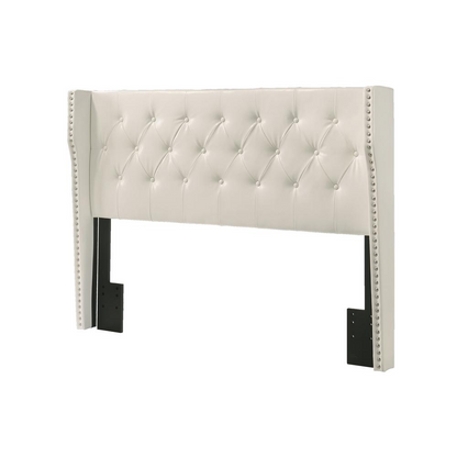 White Faux Leather King Bed: Tufted with Side Studs