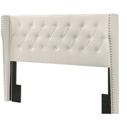 White Faux Leather King Bed: Tufted with Side Studs