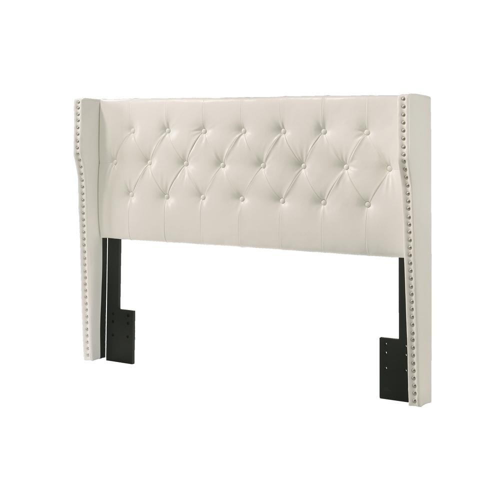 White Faux Leather Full Panel Bed: Tufted with Side Studs