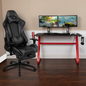 Red Gaming Desk with Cup Holder/Headphone Hook & Gray Reclining Gaming Chair with Footrest