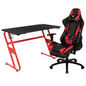 Red Gaming Desk and Red/Black Footrest Reclining Gaming Chair Set with Cup Holder and Headphone Hook