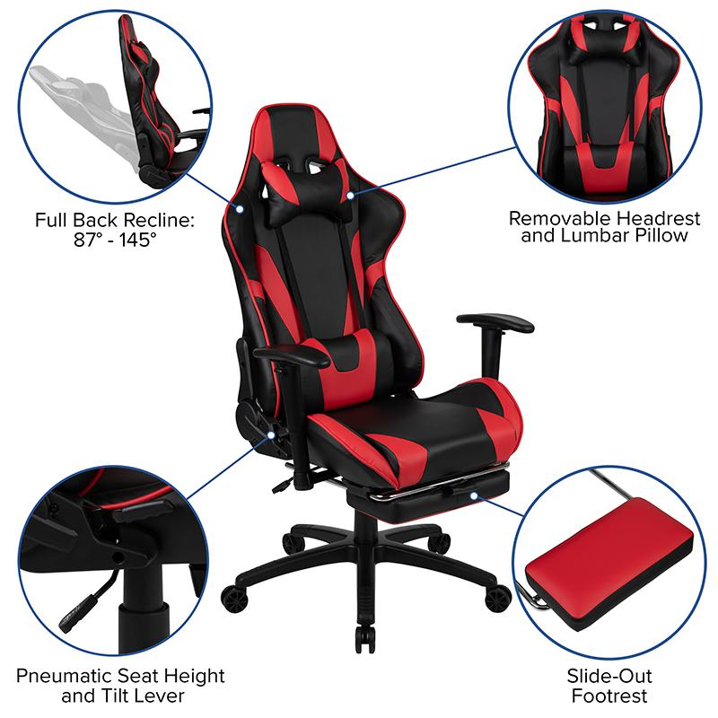 Red Gaming Desk and Red/Black Footrest Reclining Gaming Chair Set with Cup Holder and Headphone Hook