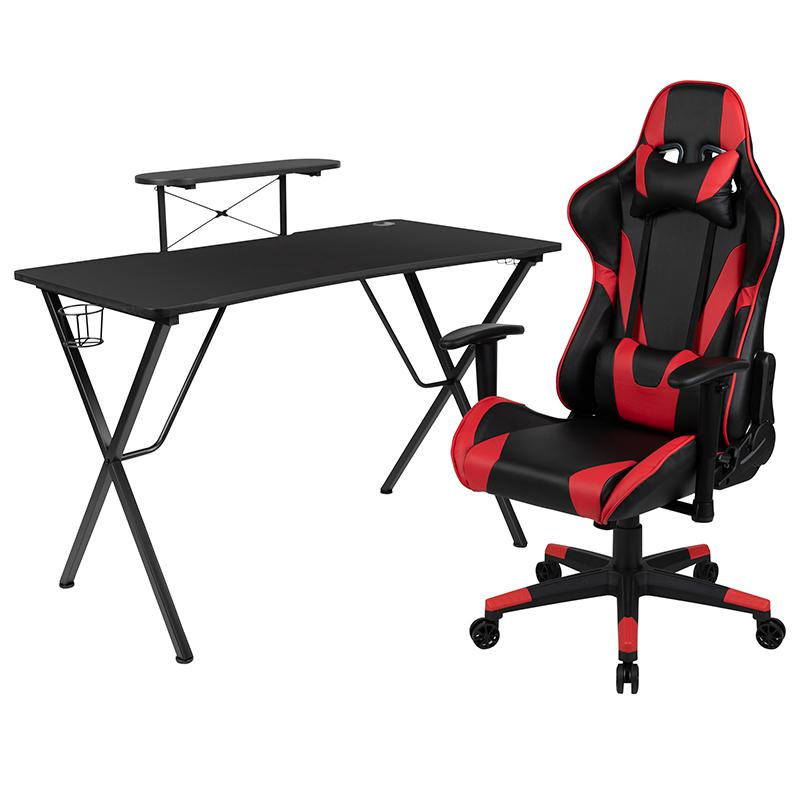 Black Gaming Desk and Red/Black Reclining Gaming Chair Set