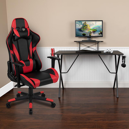 Black Gaming Desk and Red/Black Reclining Gaming Chair Set