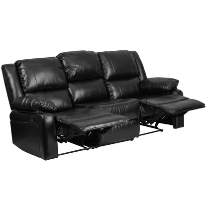 Harmony Series Black LeatherSoft Sofa with Two Built-In Recliners