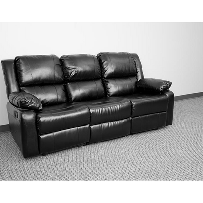 Harmony Series Black LeatherSoft Sofa with Two Built-In Recliners