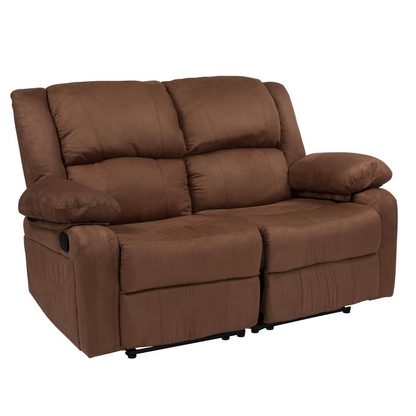 Harmony Series Chocolate Brown Microfiber Loveseat with Two Built-In Recliners