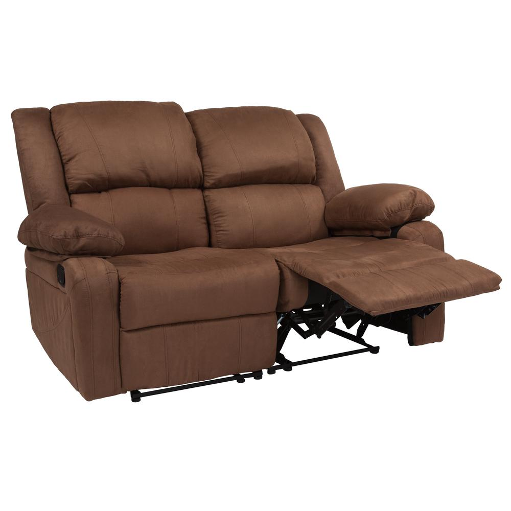 Harmony Series Chocolate Brown Microfiber Loveseat with Two Built-In Recliners