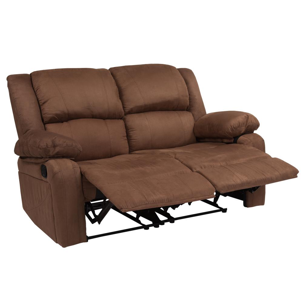 Harmony Series Chocolate Brown Microfiber Loveseat with Two Built-In Recliners