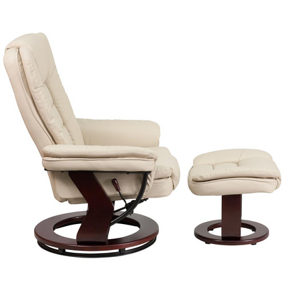 Contemporary Multi-Position Recliner with Ottoman in Beige LeatherSoft