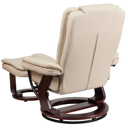 Contemporary Multi-Position Recliner with Ottoman in Beige LeatherSoft