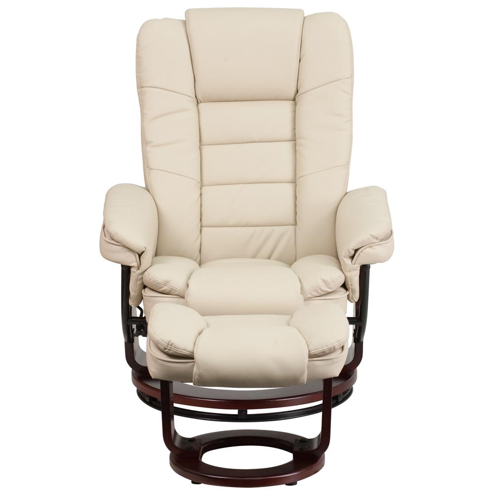 Contemporary Multi-Position Recliner with Ottoman in Beige LeatherSoft